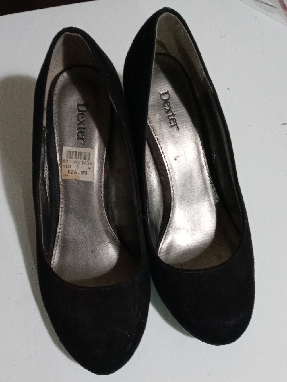 Dexter Black Suede Round-Toe Heels